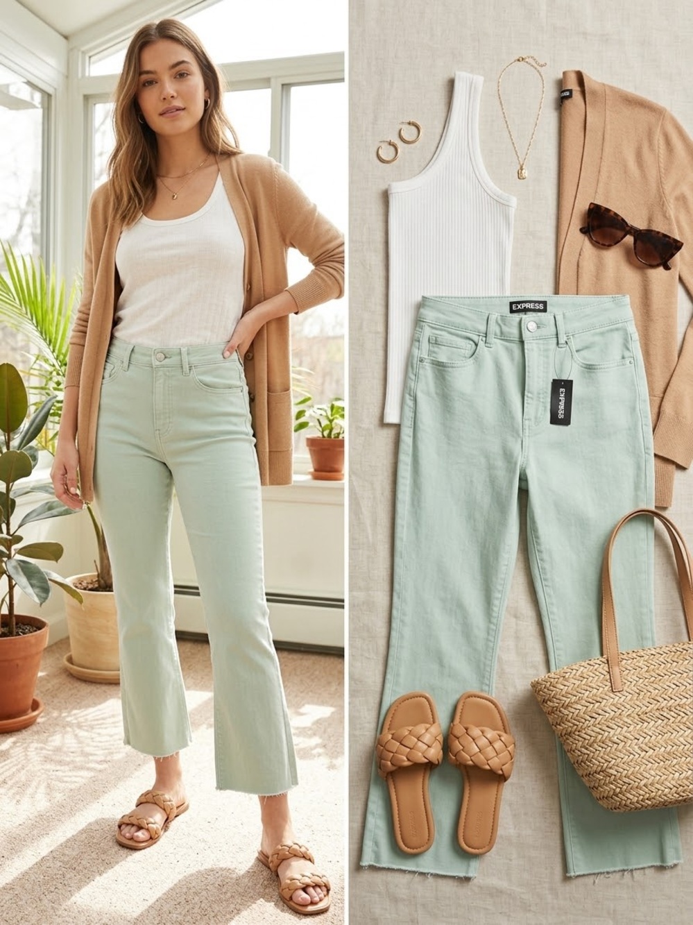 Express Mint High-Rise Cropped Flare Jeans